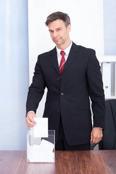 Person Inserting Ballot In Box — Stock Photo, Image