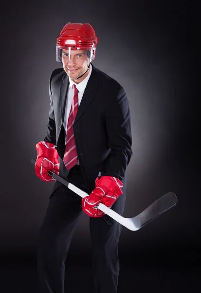 Businessman Dressed As Hockey Player — Stock Photo, Image