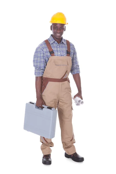 Male Worker Carrying Toolbox — Stock Photo, Image