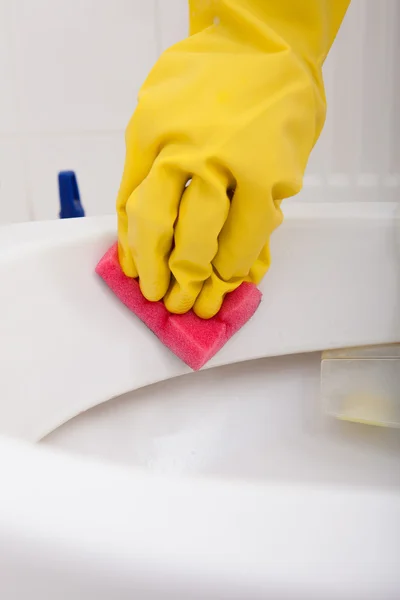 Person's Hand Cleaning Toilet — Stock Photo, Image