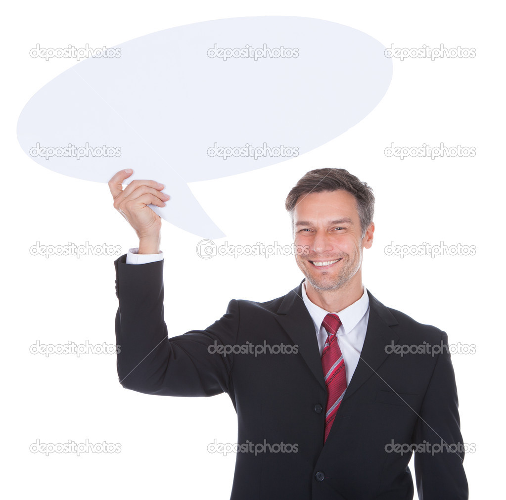 Businessman Holding Thought Bubble