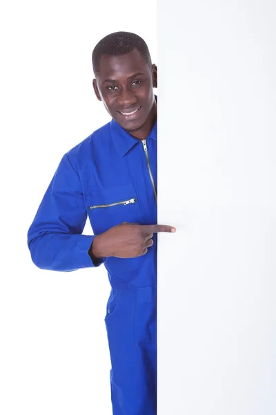 Male Worker With Billboard — Stock Photo, Image