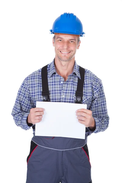 Erkek işçi boş afişini ile — Stok fotoğraf
