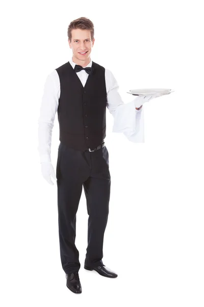 Waiter With Cloche Lid Cover — Stock Photo, Image