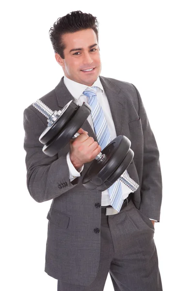 Businessman Lifting Dumbbells — Stock Photo, Image