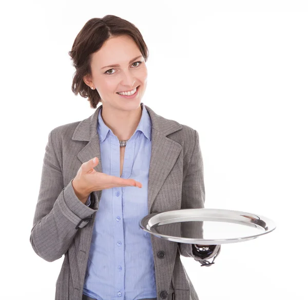 Geschäftsfrau mit leerem Teller — Stockfoto