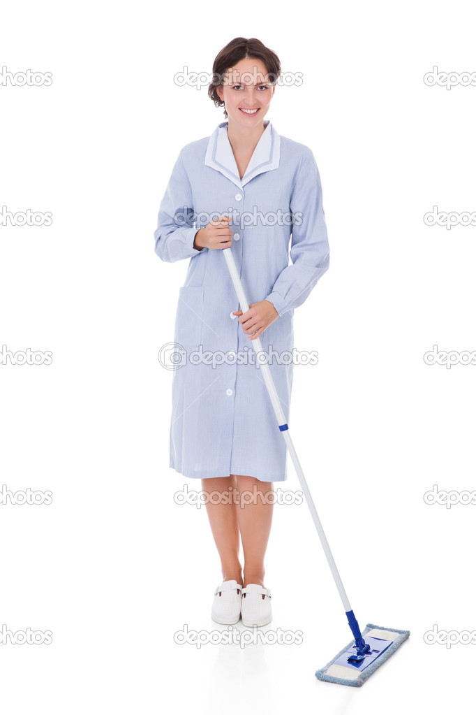 Maid Holding Mop
