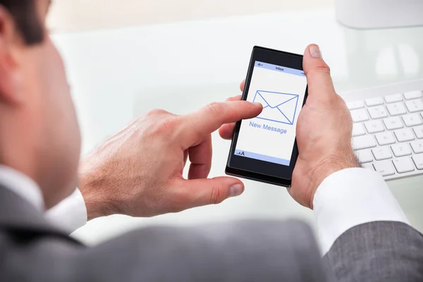 Businessman Holding Mobile With New Message On A Screen — Stock Photo, Image