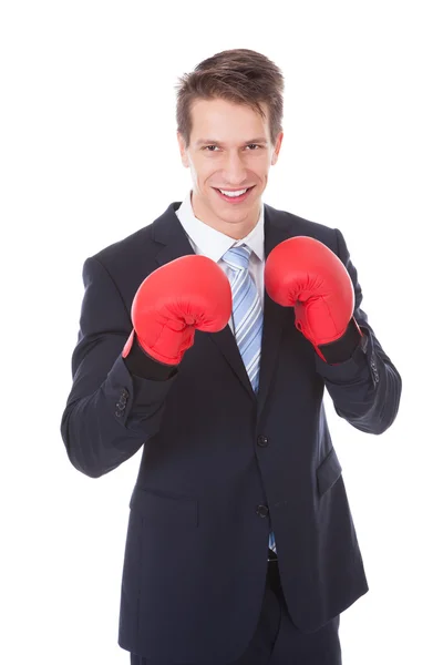 Podnikatel v boxerských rukavicích — Stock fotografie