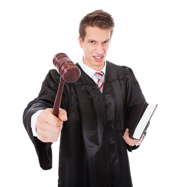 Frustrated Judge With Gavel And Book — Stock Photo, Image