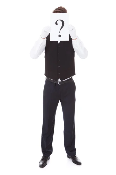 Male Waiter With Question Mark — Stock Photo, Image