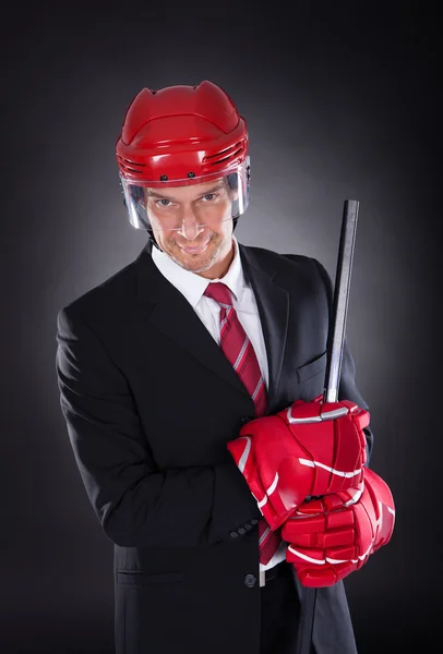 Businessman Dressed As Hockey Player — Stock Photo, Image