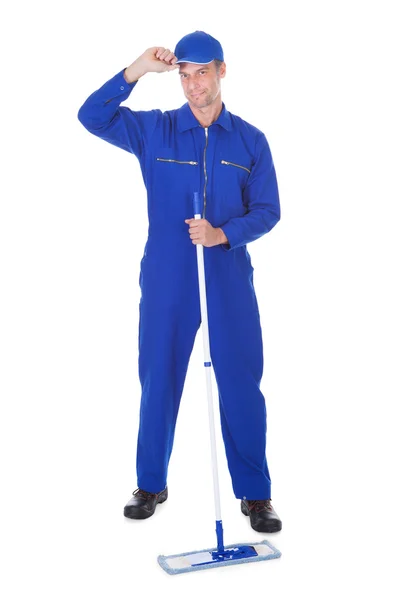 Worker In Boilersuit Cleaning Floor — Stock Photo, Image