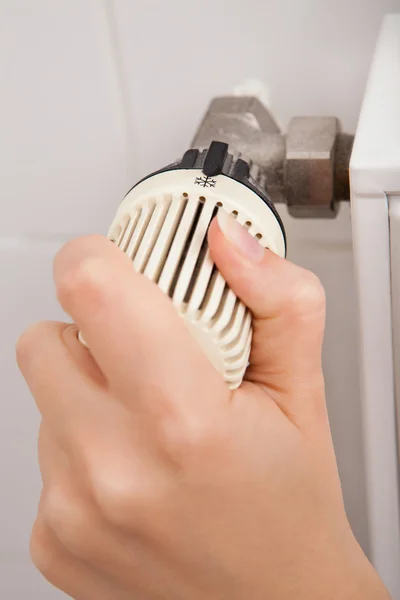 Person Adjusting Temperature By Thermostat — Stock Photo, Image