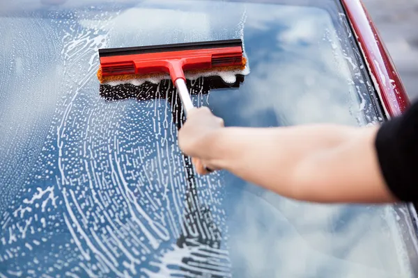 Hand With Mop On Car — Stock Photo, Image