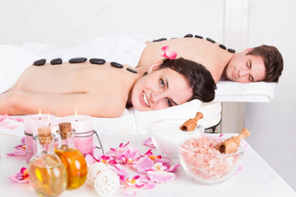 Couple Enjoying A Lastone Massage