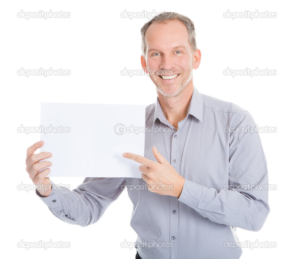 Businessman Holding Placard