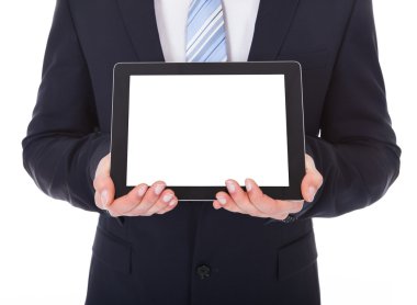 Dijital tablet tutan işadamı