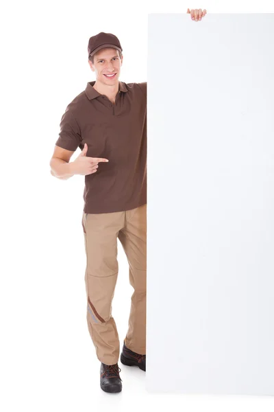 Delivery Man Holding Banner — Stock Photo, Image