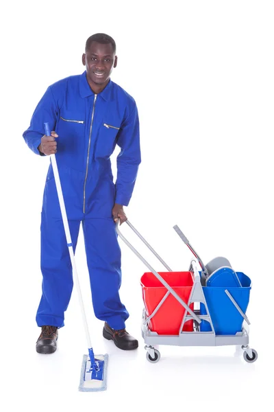 Cleaner Cleaning With Mop — Stock Photo, Image