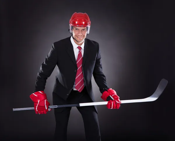 Businessman Dressed As Hockey Player — Stock Photo, Image