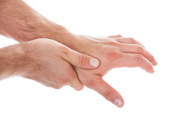 Persona presionando la palma con el pulgar — Foto de Stock