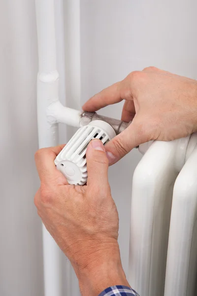 Plumber Fixing Thermostat — Stock Photo, Image