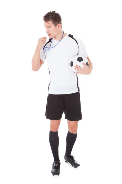 Calcio arbitro Holding Calcio — Foto Stock