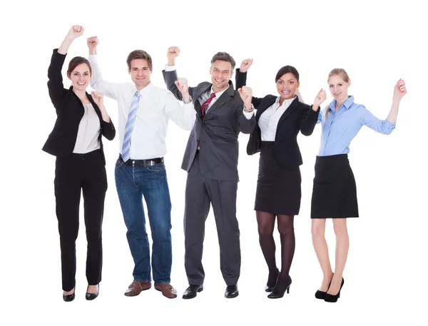 Группа бизнесменов, поднимающих руку — стоковое фото