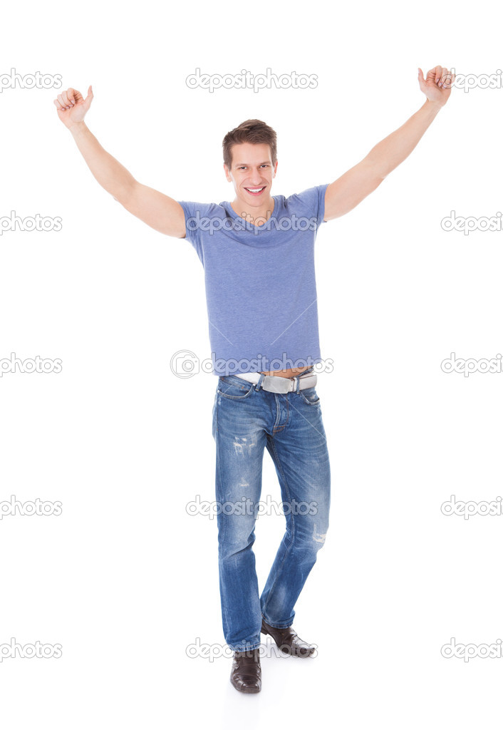 Excited Man With Hand Raised
