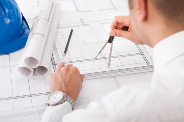 Architect Working On Blueprint Design — Stock Photo, Image