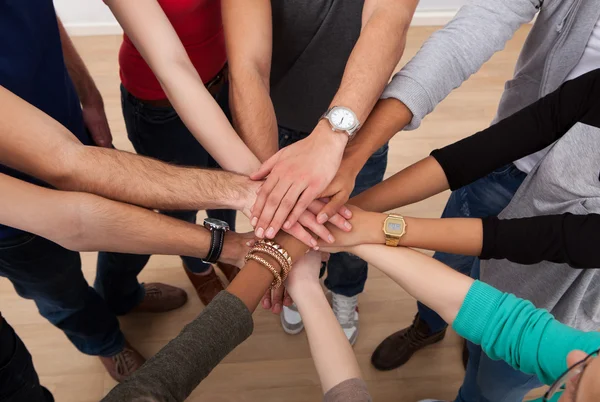 Multiethnic College Students Stacking Hands — Stock Photo, Image