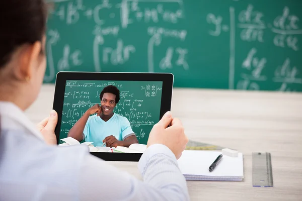 Woman Having Videochat On Digital Tablet — Stock Photo, Image