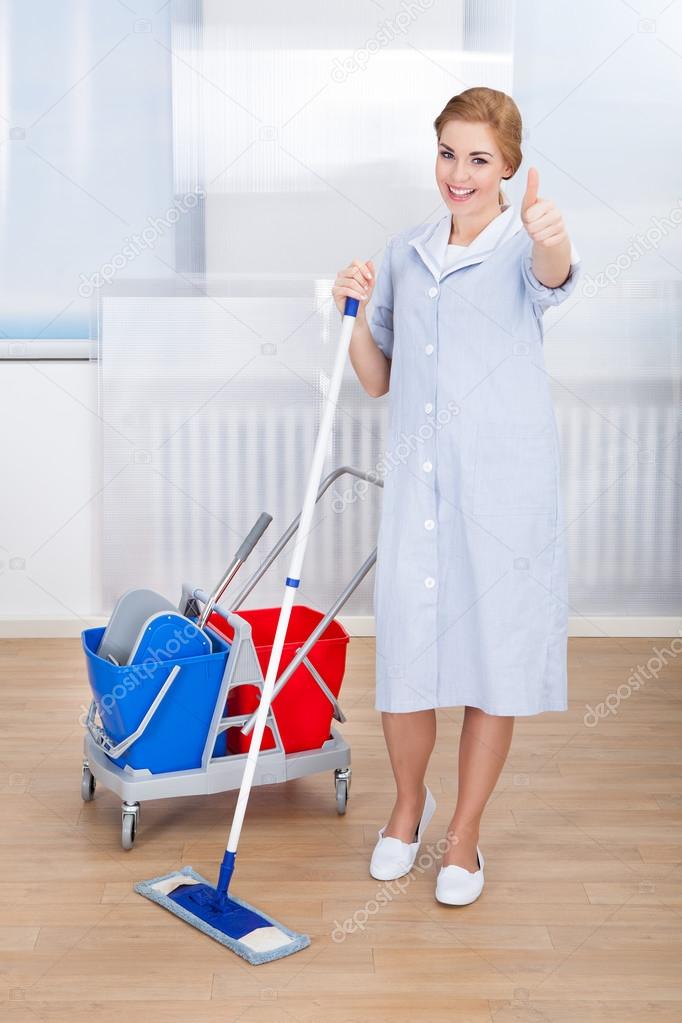 Young Maid Holding Mop