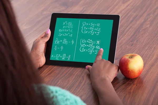 Student Solving Math Problems On Digital Tablet — Stock Photo, Image