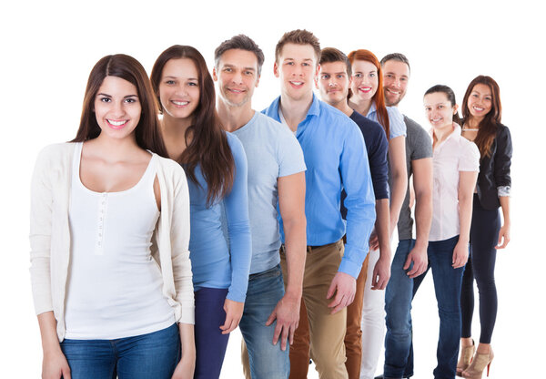 Diverse group of people standing in row