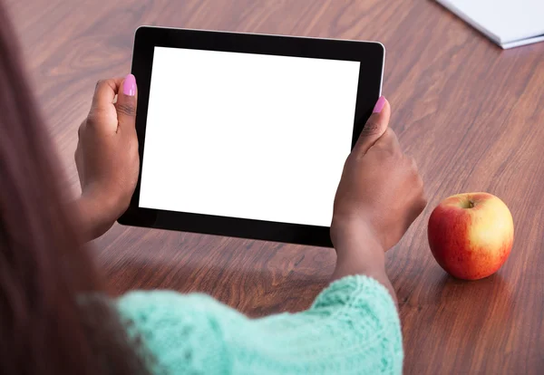 Teacher Using Digital Tablet At Classroom — Stock Photo, Image