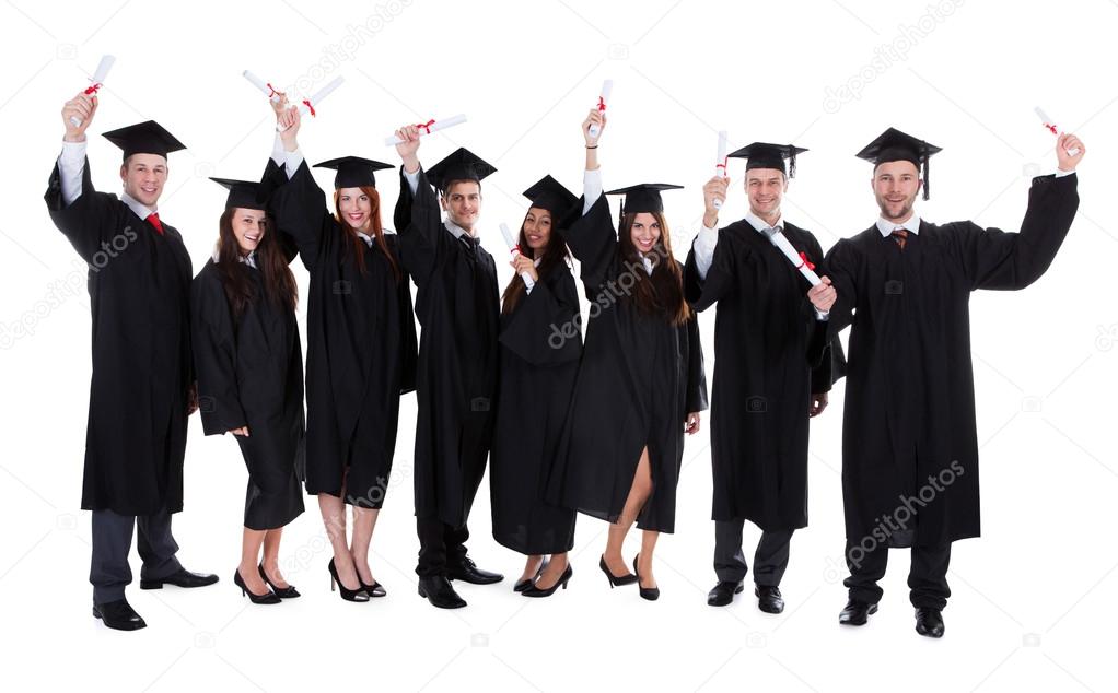 Graduate students raising hands