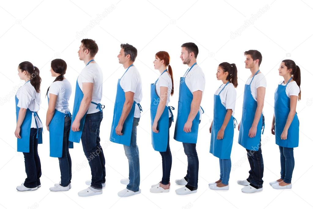 Large group of cleaners standing in a queue