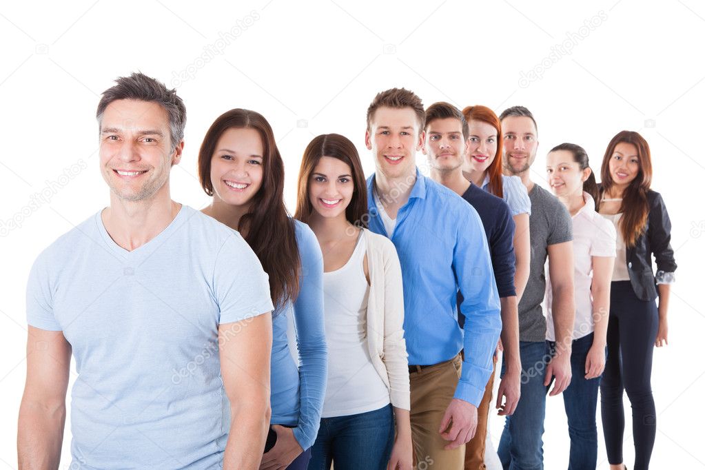 Diverse group of people standing in row