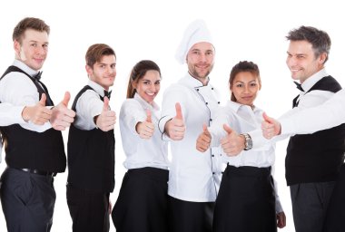 Garsonların ve garsonların yukarı işareti gösteriliyor