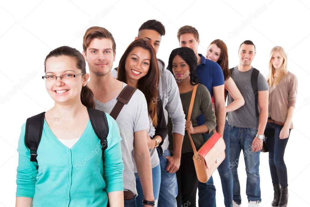 Multiethnic University Students Standing In A Row