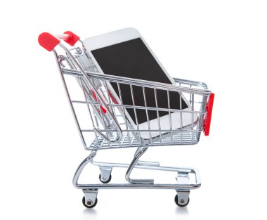 Tel kafes alışveriş arabası ya da bir telefon bilgisayar içinde arabası
