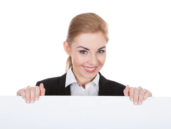 Businesswoman Holding Placard — Stock Photo, Image