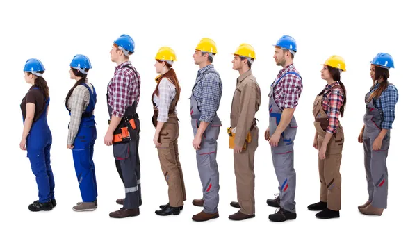 Trabajadores de la construcción haciendo cola — Foto de Stock
