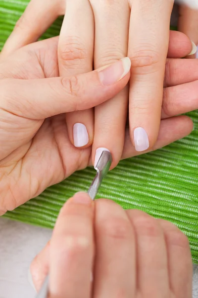 Daje leczenie manicure kosmetyczka — Zdjęcie stockowe