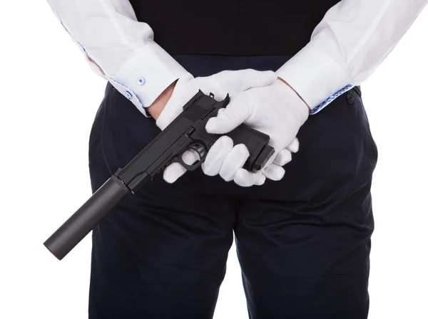 Rear View Of Waiter Holding Handgun — Stock Photo, Image