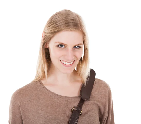 Selbstbewusster Student vor weißem Hintergrund — Stockfoto