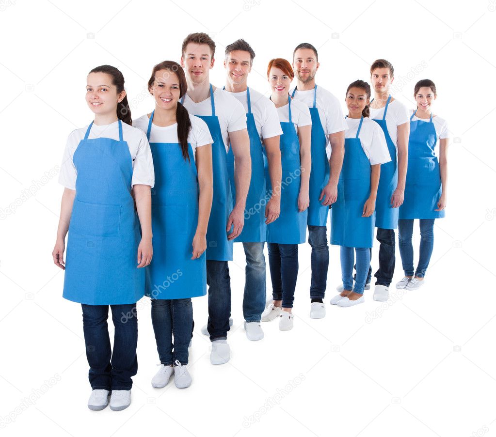 Large group of cleaners standing in a line