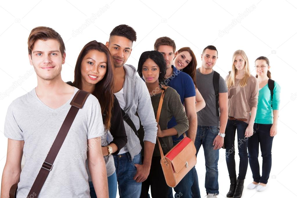 Confident College Students Standing In A Queue